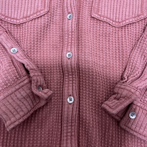 Aerie Womens Size Small Anytime Wave Waffle Shirt Button Up Pink - Picture 4 of 11